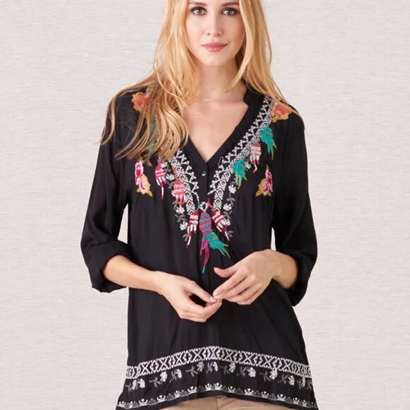 Embroidered Black Women's Top - Picture 1 of 3